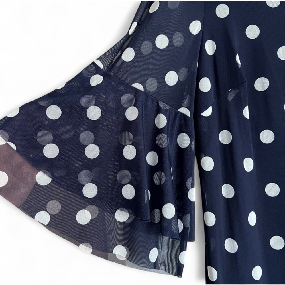 Allison Brittney Navy & White Polka Dot Bell Sleeve Sheath Dress - Picture 5 of 6
